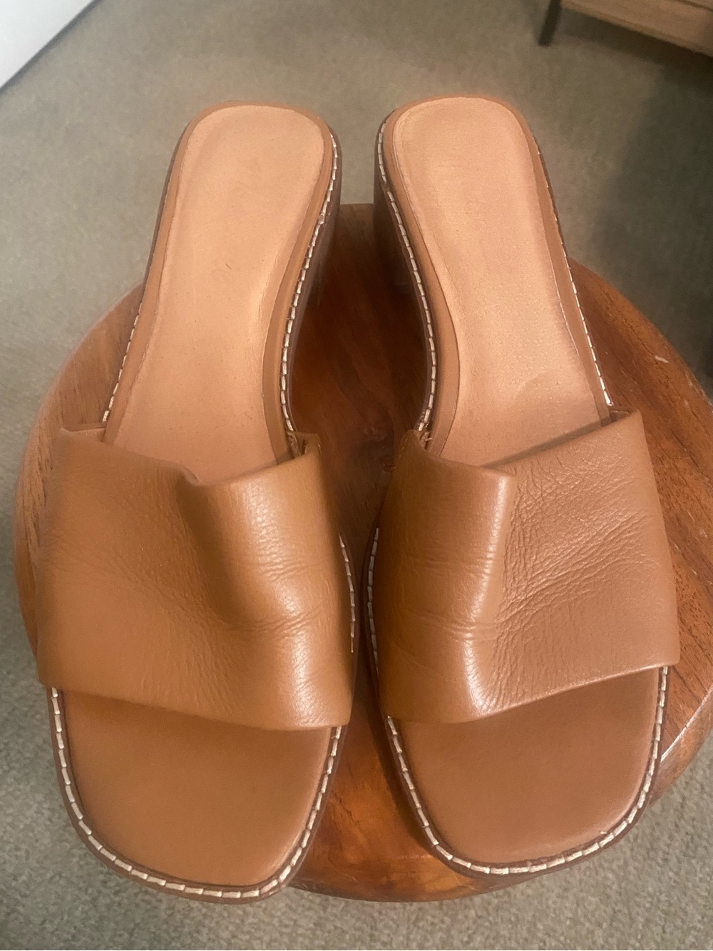 Madewell Cognac Brown Leather Slide Mules Size 9